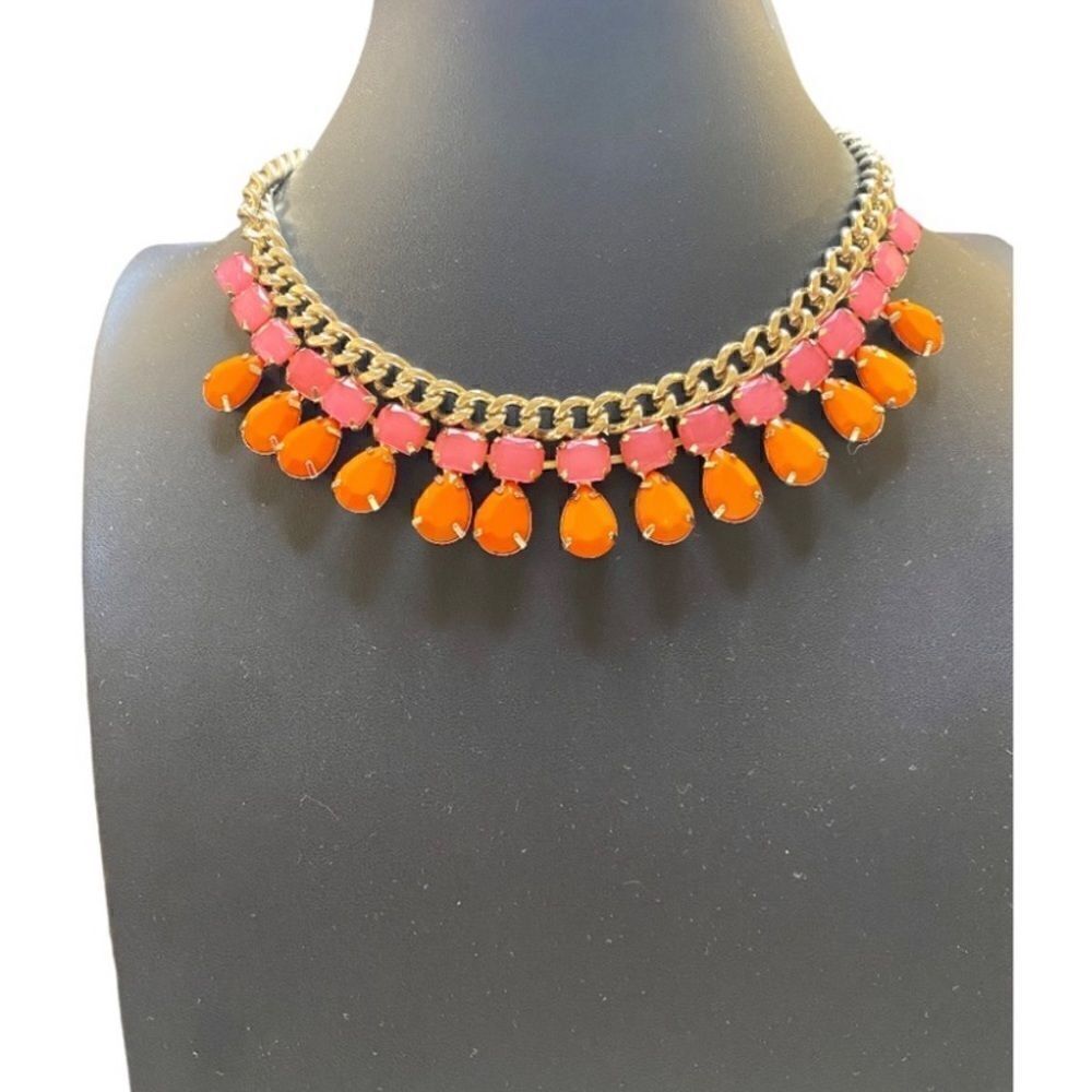 Vintage Pink & Orange Faux Gemstone Collar Statement Necklace.